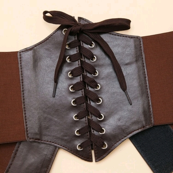 Corset Belt Brown Lace Up Leather Velcro Pirate - Picture 4 of 8